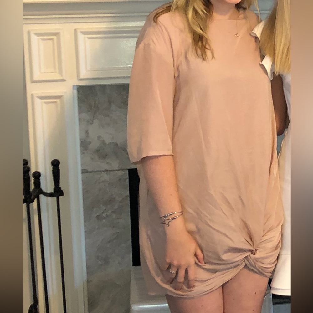 Listicle pink front knot dress with pockets